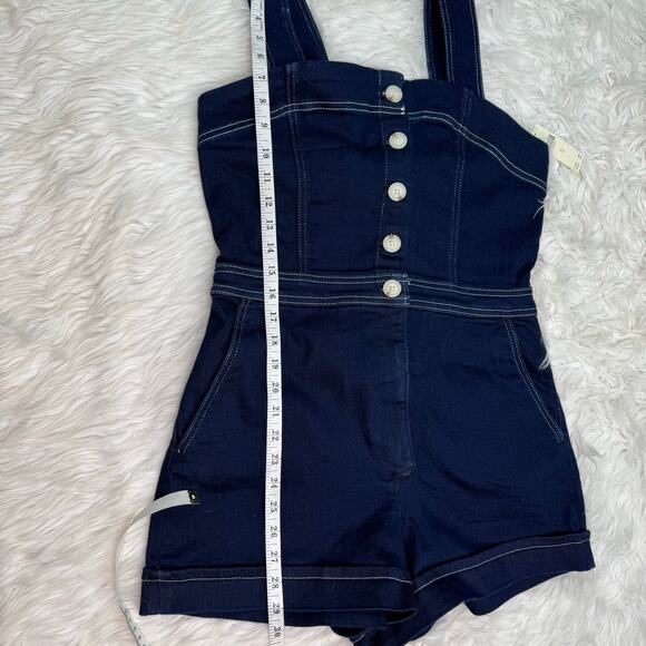 Anthropologie Maeve Denim Edition Portside Button-Front Romper Blue Size 12 NWT - Picture 7 of 16
